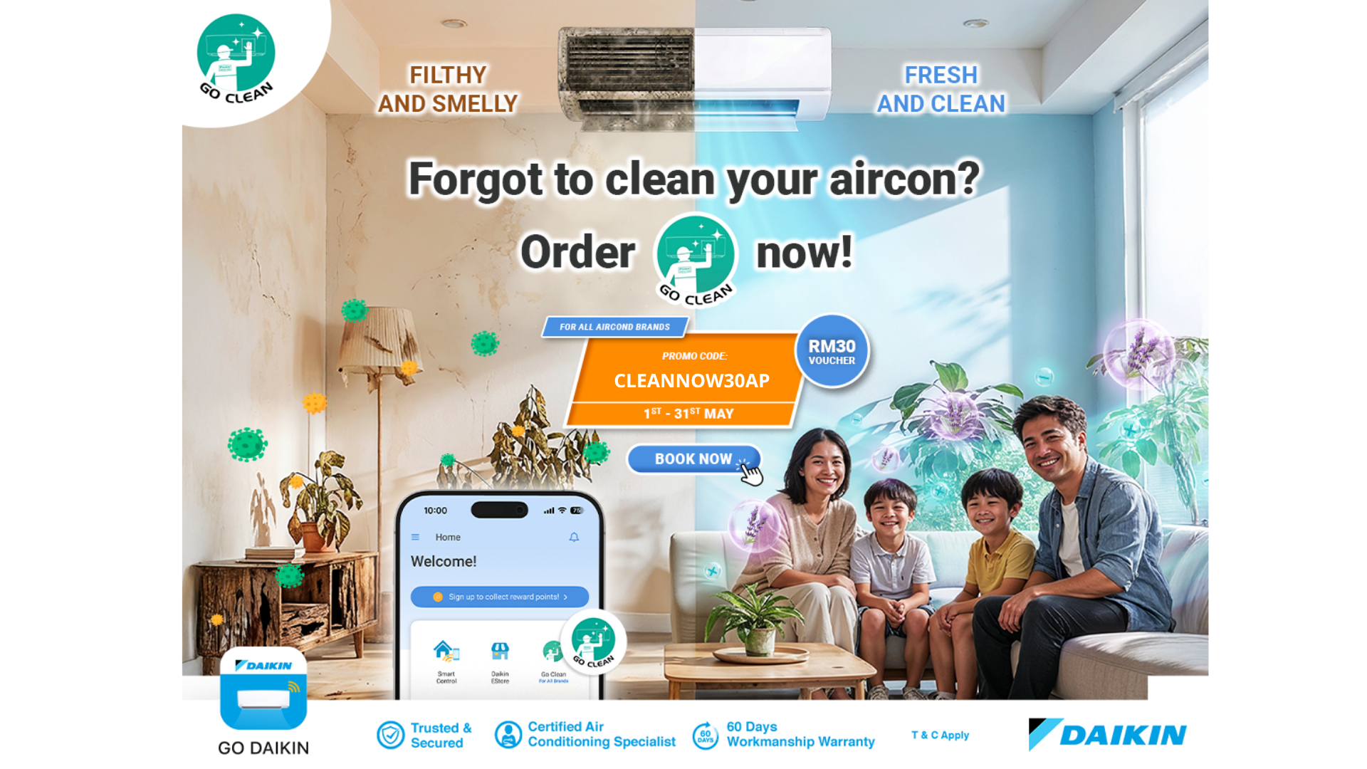 Breathe Better Instantly — Clean Your Aircon Today with code CLEANNOW30AP Now! | Daikin Malaysia