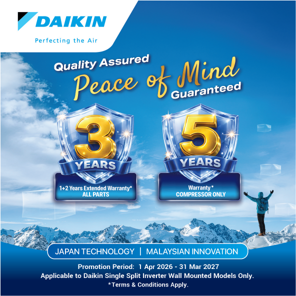 3 Years Warranty for Daikin Single Split Inverter Wall Mounted Models - Daikin Malaysia